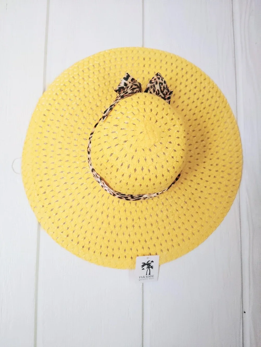 NWT!! Yellow Sun Hat with Leopard Bow by Paradise Quality